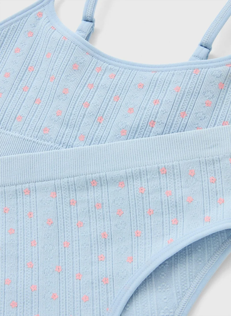 Matalan Girls Blue Floral Crop Top & Knicker Set